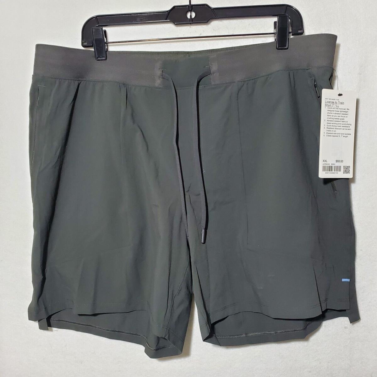 Lululemon License To Train Short 7 Green Men`s Xxl Zipper Pockets