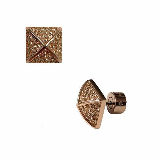Michael Kors Rose Gold Tone Crystals Pyramid Shaped Stud Earrings MKJ2852