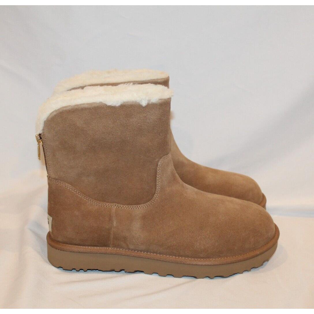 Ugg Women`s Classic Mini Zip Suede Shearling Boots Chestnut SZ 10 11