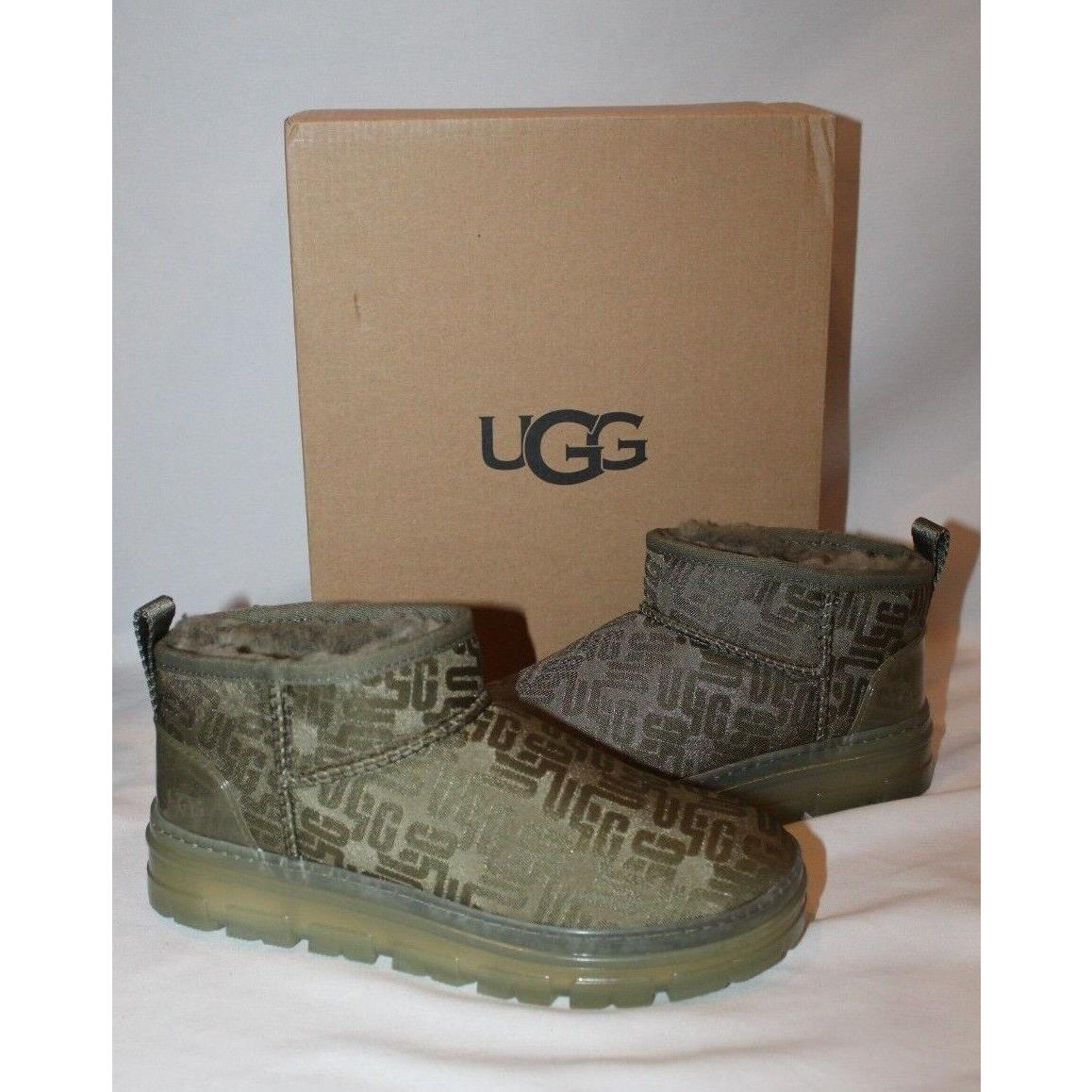 Ugg Classic Ultra Mini All Over Print Women`s Winter Ankle Boots Green 7