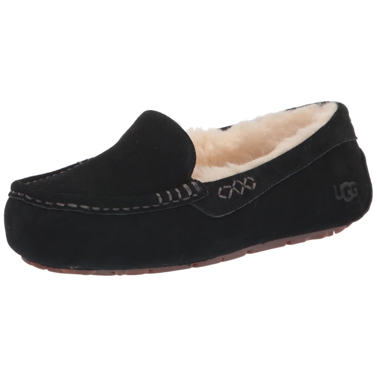 Women`s Shoes Ugg Ansley Suede Indoor/outdoor Moccasin Slippers 1106878 Black - Black