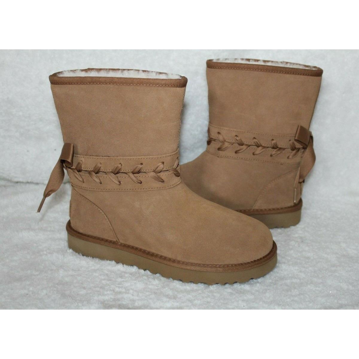 Womens Ugg Classic Short Lace Suede Winter Boots Chestnut 7