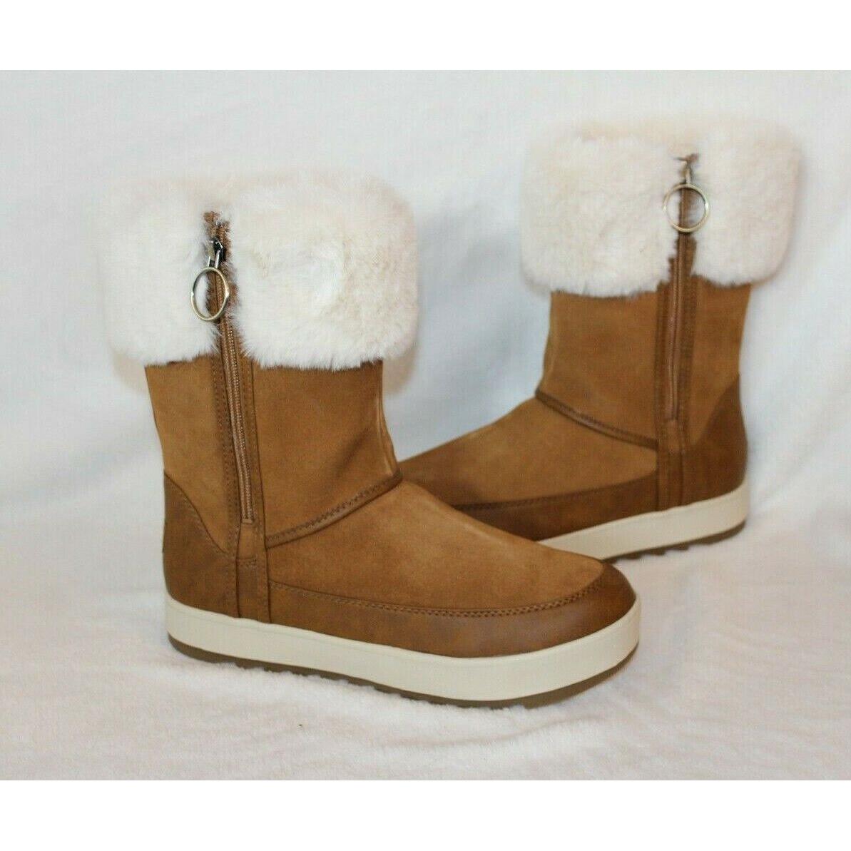 Koolaburra Ugg Women`s Tynlee Suede Fur Boots Chestnut 6