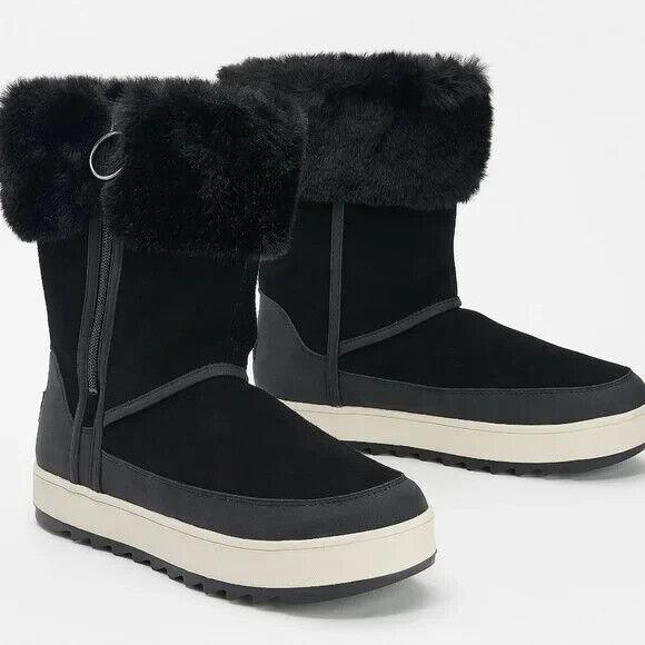 Koolaburra Ugg Women`s Tynlee Suede Fur Boots Black 7