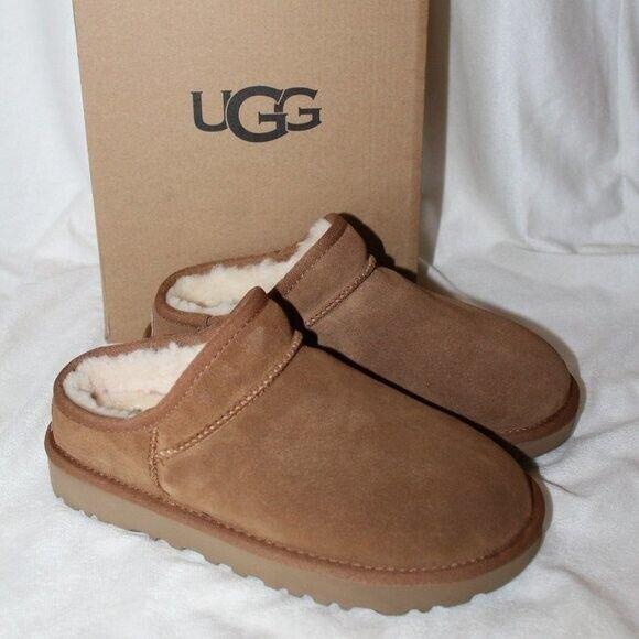 Ugg Women`s Suede Shearling Lined Classic Slippers Chestnut Sz 10