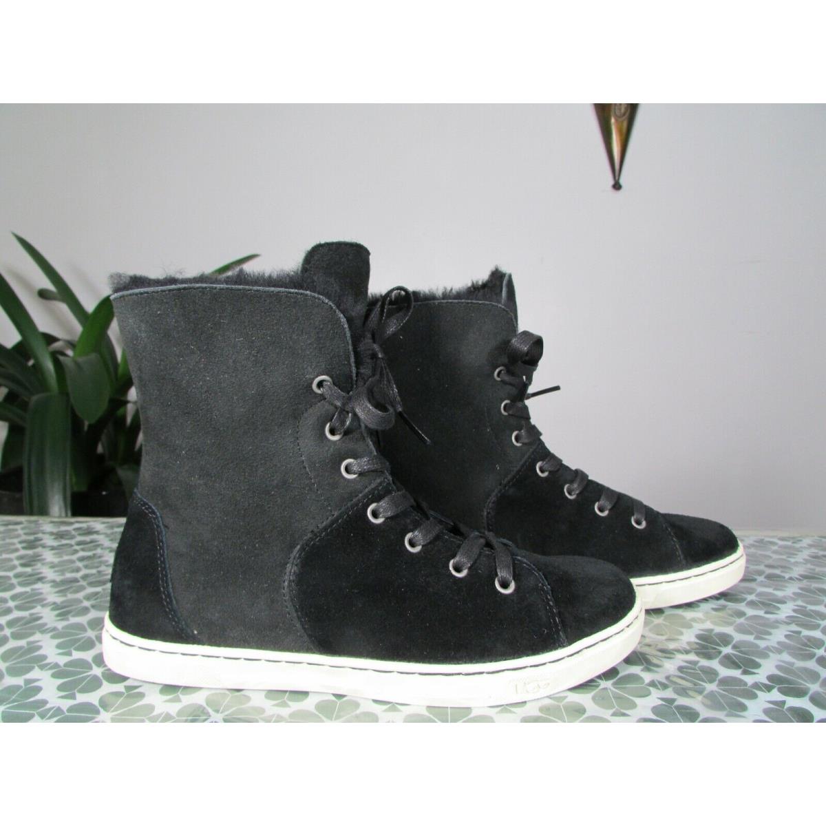 Ugg Australia Women`s Suede Sheepskin Croft Casual Sneaker Black Size 7