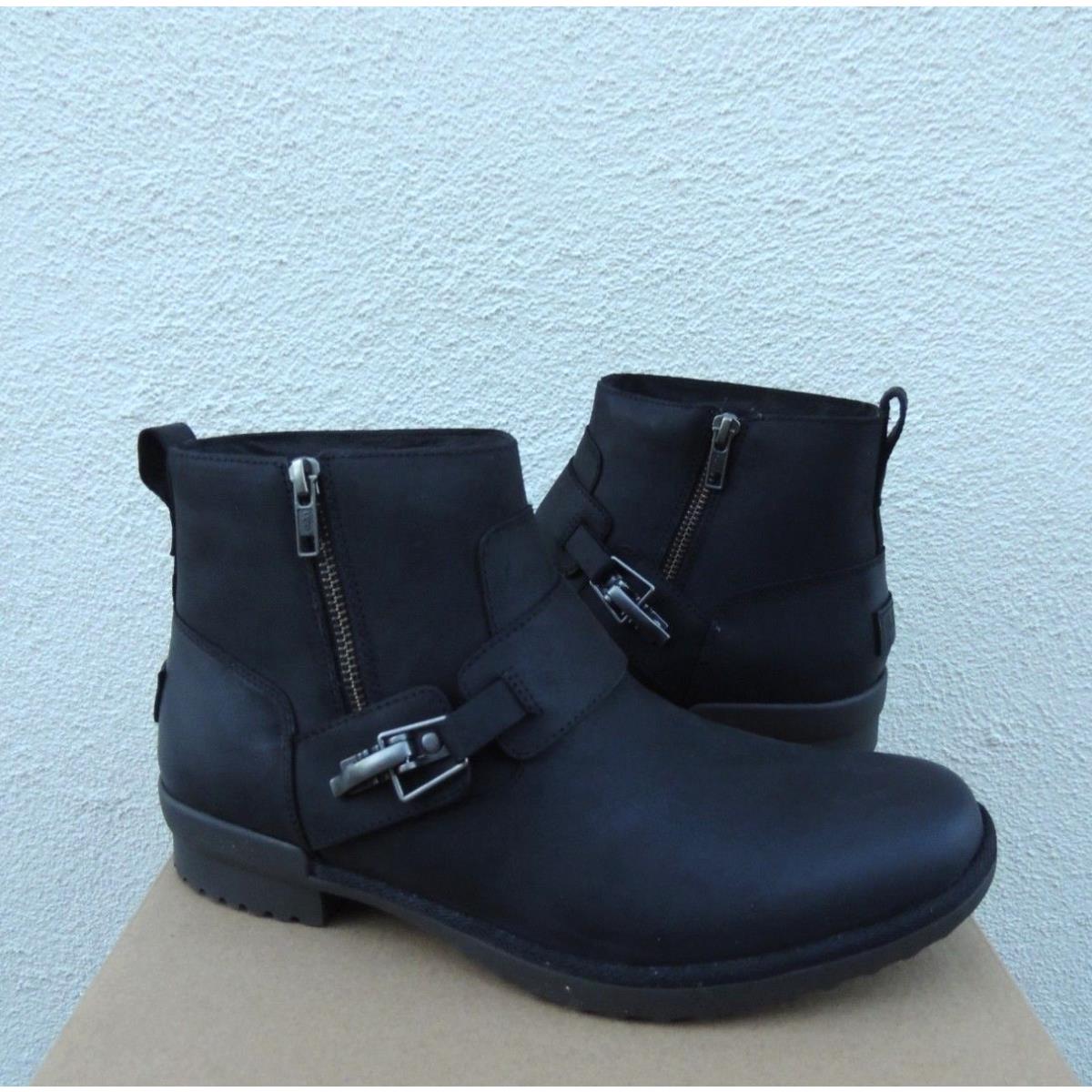 Ugg Cheyne Black Leather Sheepwool Waterproof Ankle Boots US 8/ Eur 39