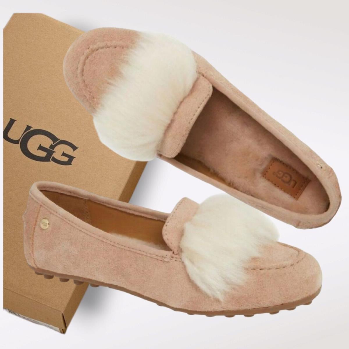 Ugg Kaley Wisp Women`s Fur Detail Suede Loafers in Pale Pink Size 6