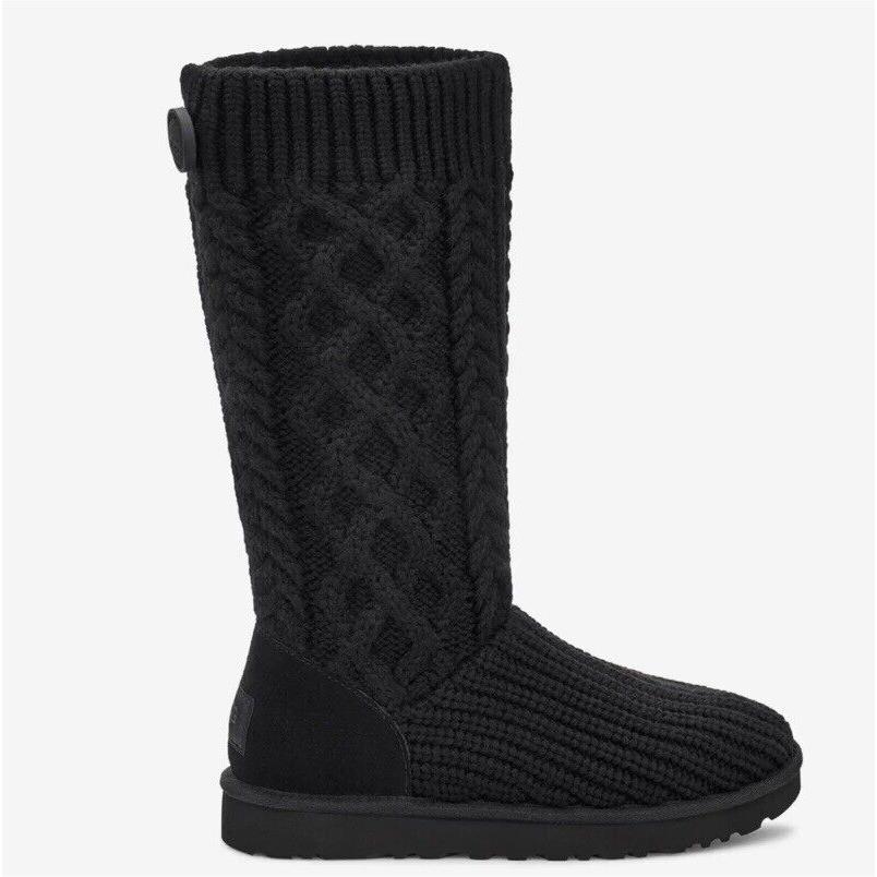 Ugg Women`s Classic Cardy Knit Black Knee High Boots Bootie Shoes Flats Sz 7