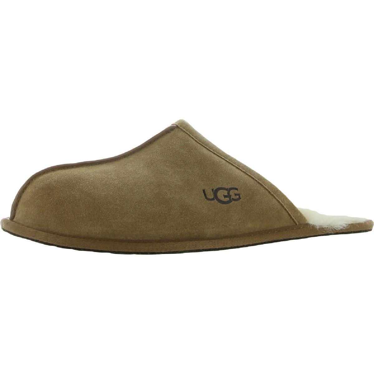 Ugg Scuff Men`s Suede Sheepskin Lined Cushioned Slide Slippers Tan 9