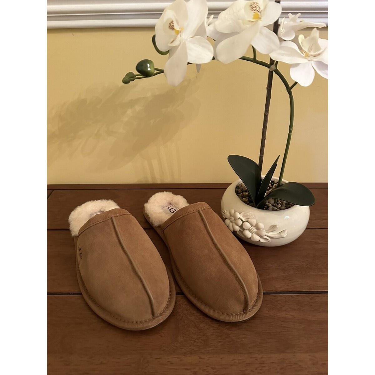 Ugg Australia Pearle Scuff Slippers Sheepskin Lined Brown Women`s US 6