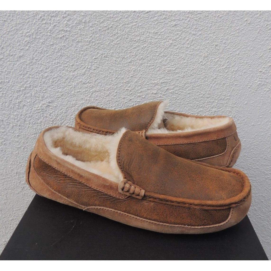 Ugg Ascot Chestnut Bomber Suede/ Sheepskin Slippers Men US 9/ Eur 42