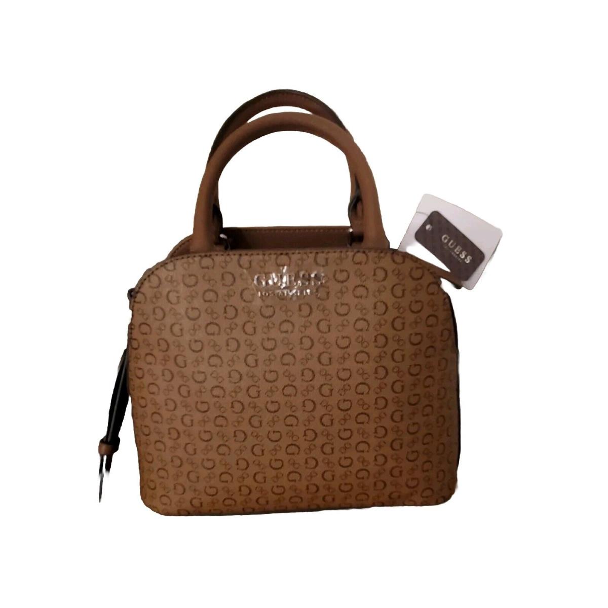 Guess Davian Dome Satchel Bag Women`s Logo Battern Designer Brown Cocoa