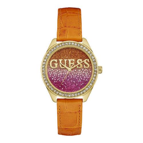 Guess Women`s Orange Strap Two-tone Dial Watch Gold Tone Case W0823L10