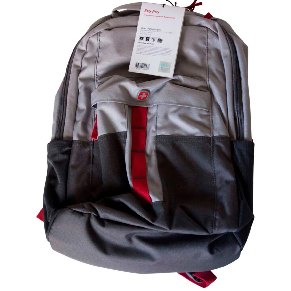 Wenger Ero Pro Backpack w/ 16 Laptop Sleeve Swiss Gear Gray Book Bag