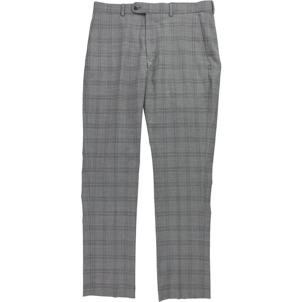 Original Penguin Mens Slim Fit Plaid Dress Pants Slacks Grey 33W x 32L