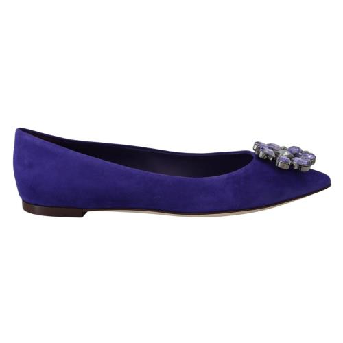 Dolce Gabbana Purple Suede Crystals Loafers Flats Shoes