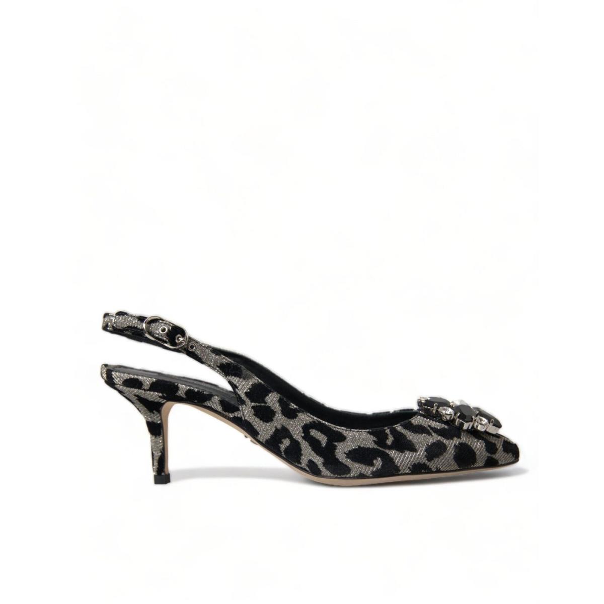 Dolce Gabbana Silver Leopard Crystal Slingback Pumps Shoes