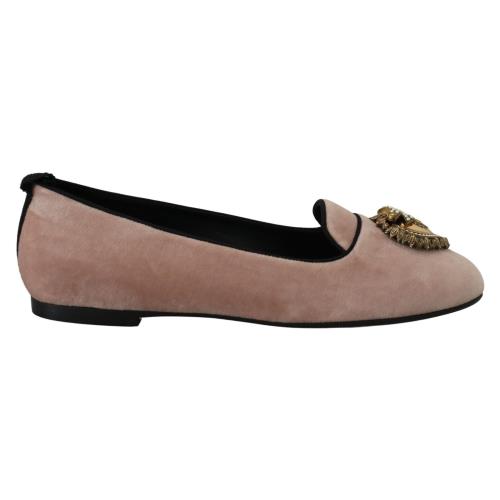 Dolce Gabbana Pink Velvet Slip Ons Loafers Flats Shoes