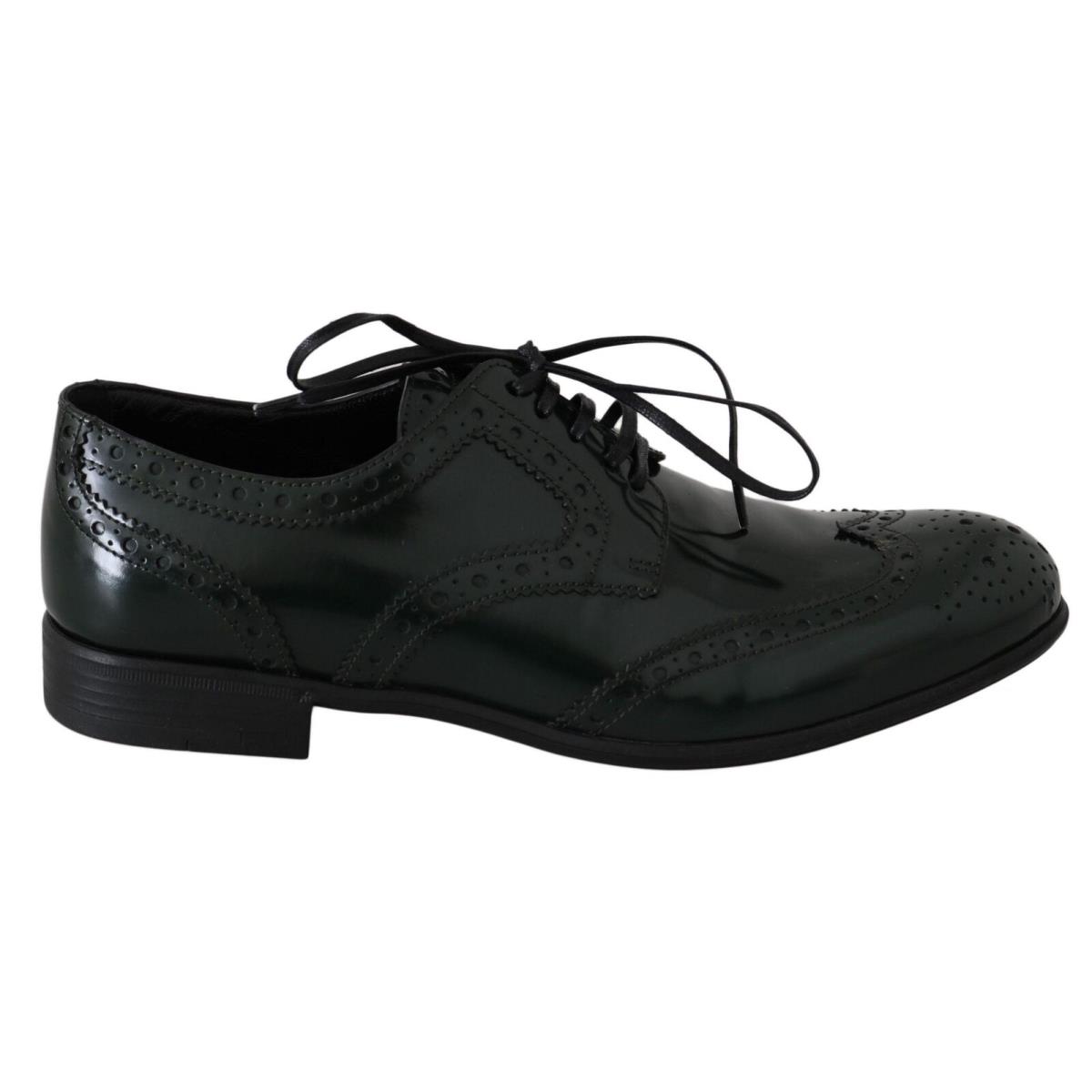 Dolce Gabbana Green Leather Broque Oxford Wingtip Shoes