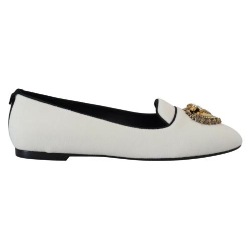 Dolce Gabbana White Velvet Slip Ons Loafers Flats Shoes