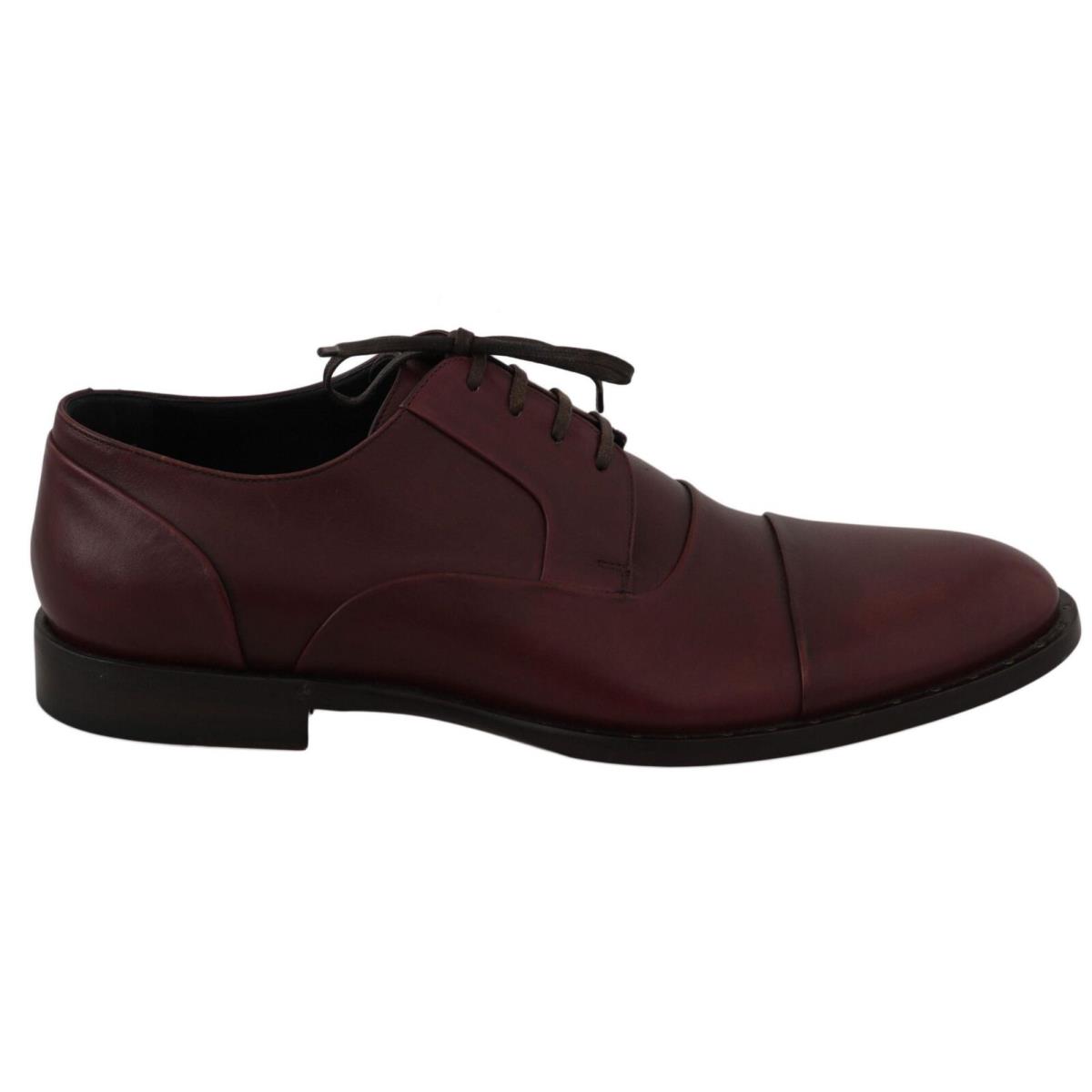 Dolce Gabbana Red Bordeaux Leather Derby Formal Shoes