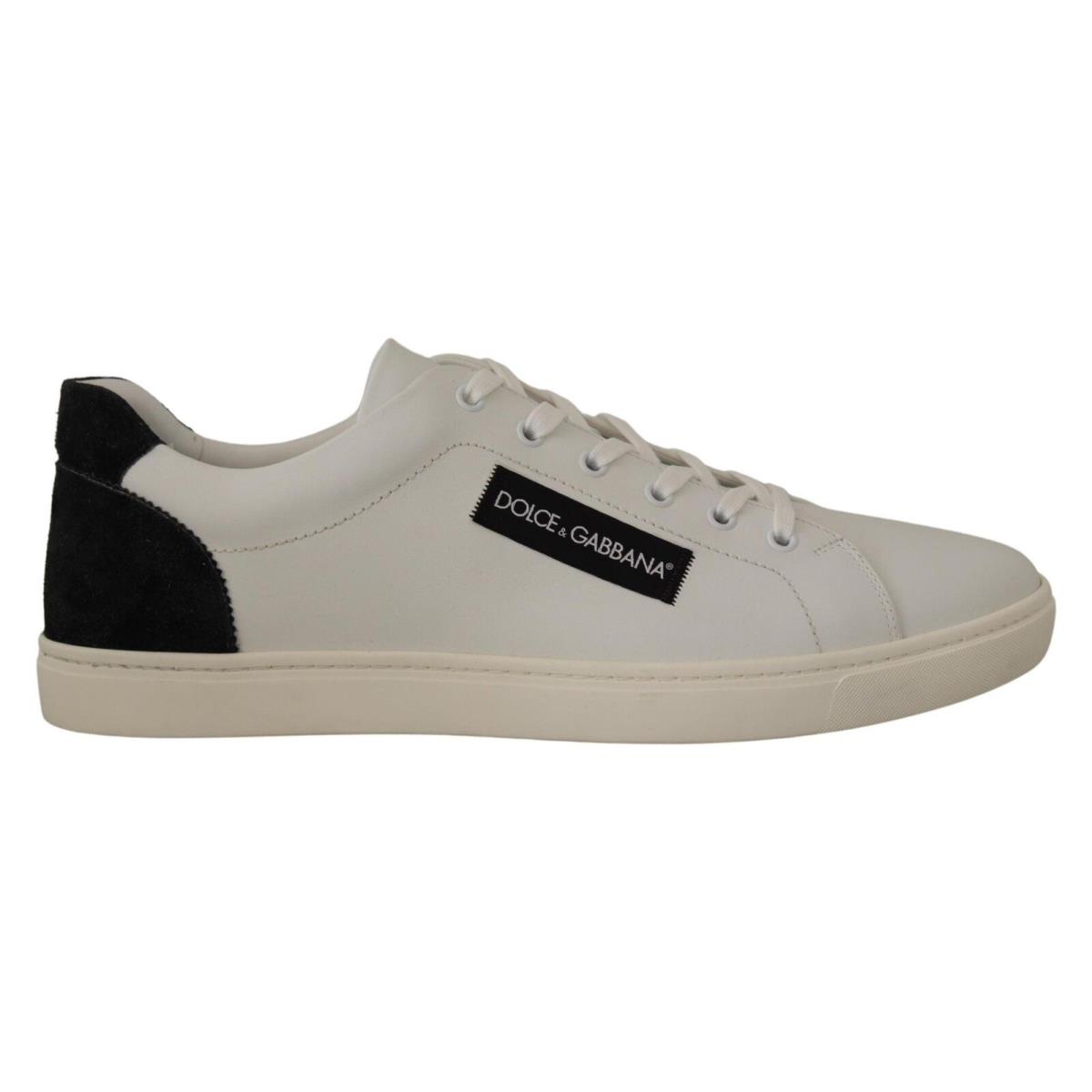 Dolce Gabbana White Black Leather Low Shoes Sneakers