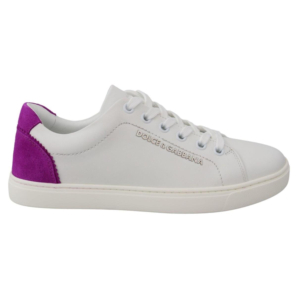 Dolce Gabbana White Purple Leather Logo Womens Shoes