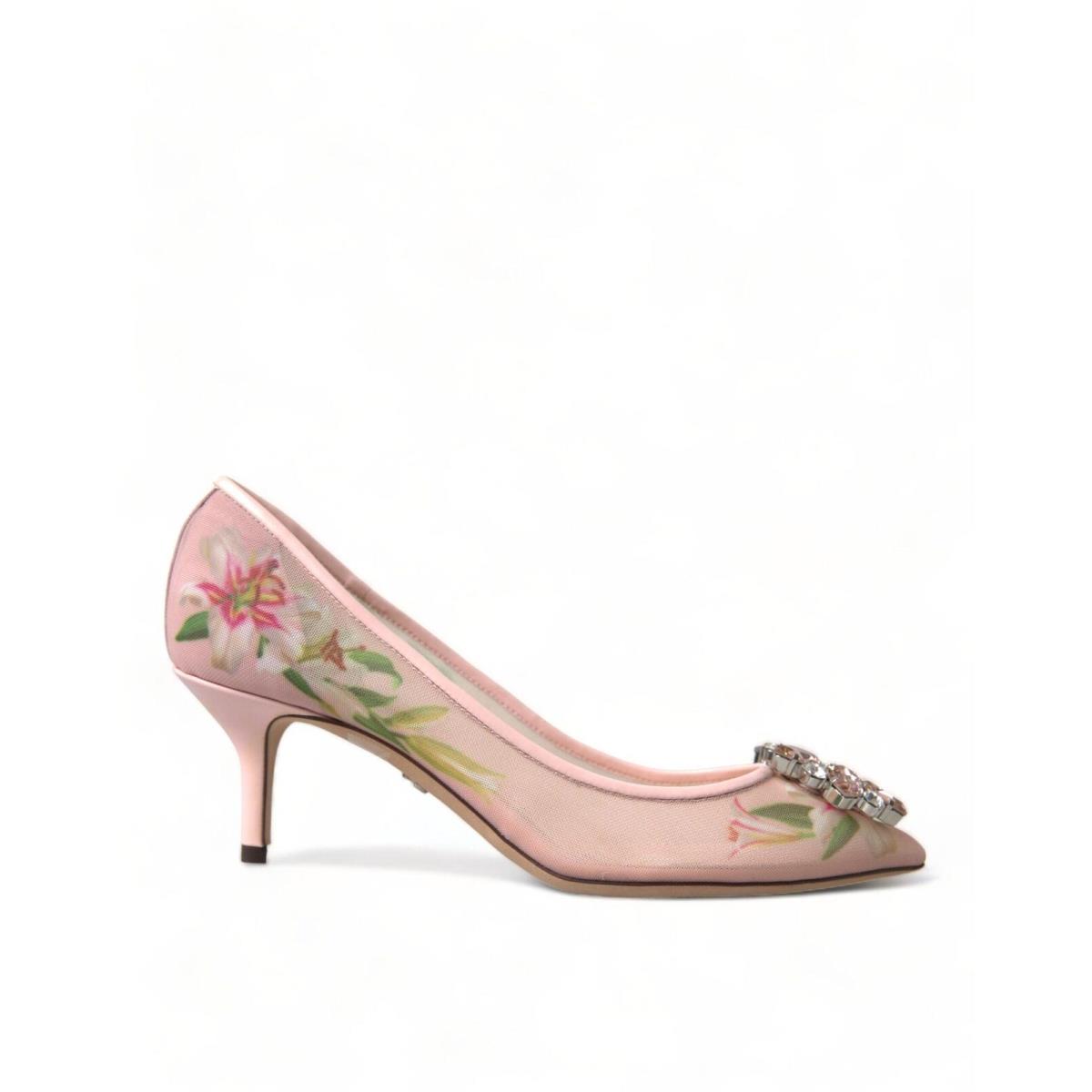 Dolce Gabbana Pink Floral Crystal Heels Pumps Shoes