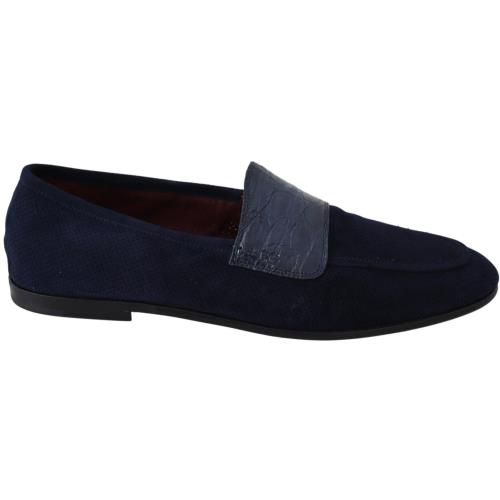 Dolce Gabbana Blue Suede Caiman Loafers Slippers Shoes