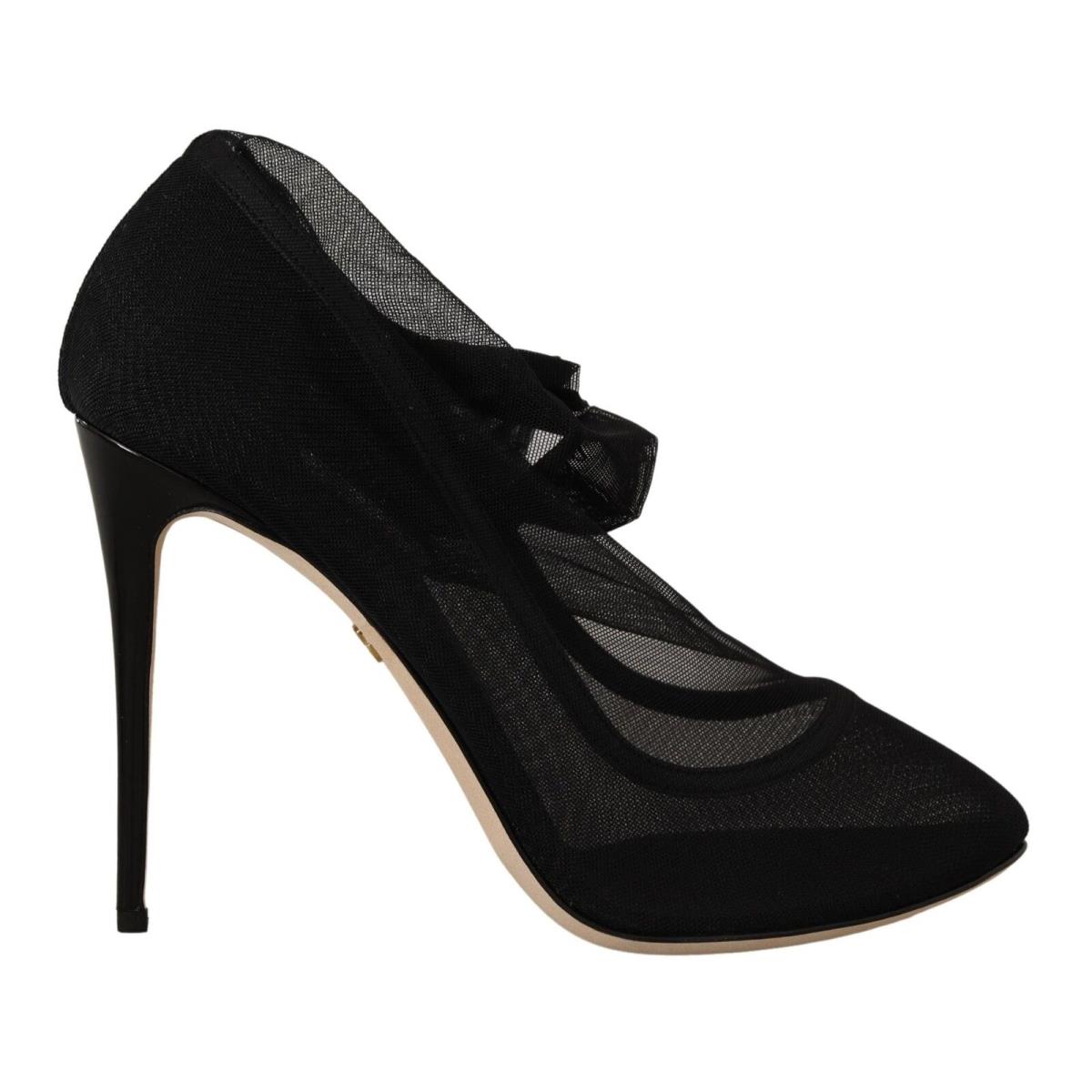 Dolce Gabbana Black Stretch Tulle Stretch Boots Shoes