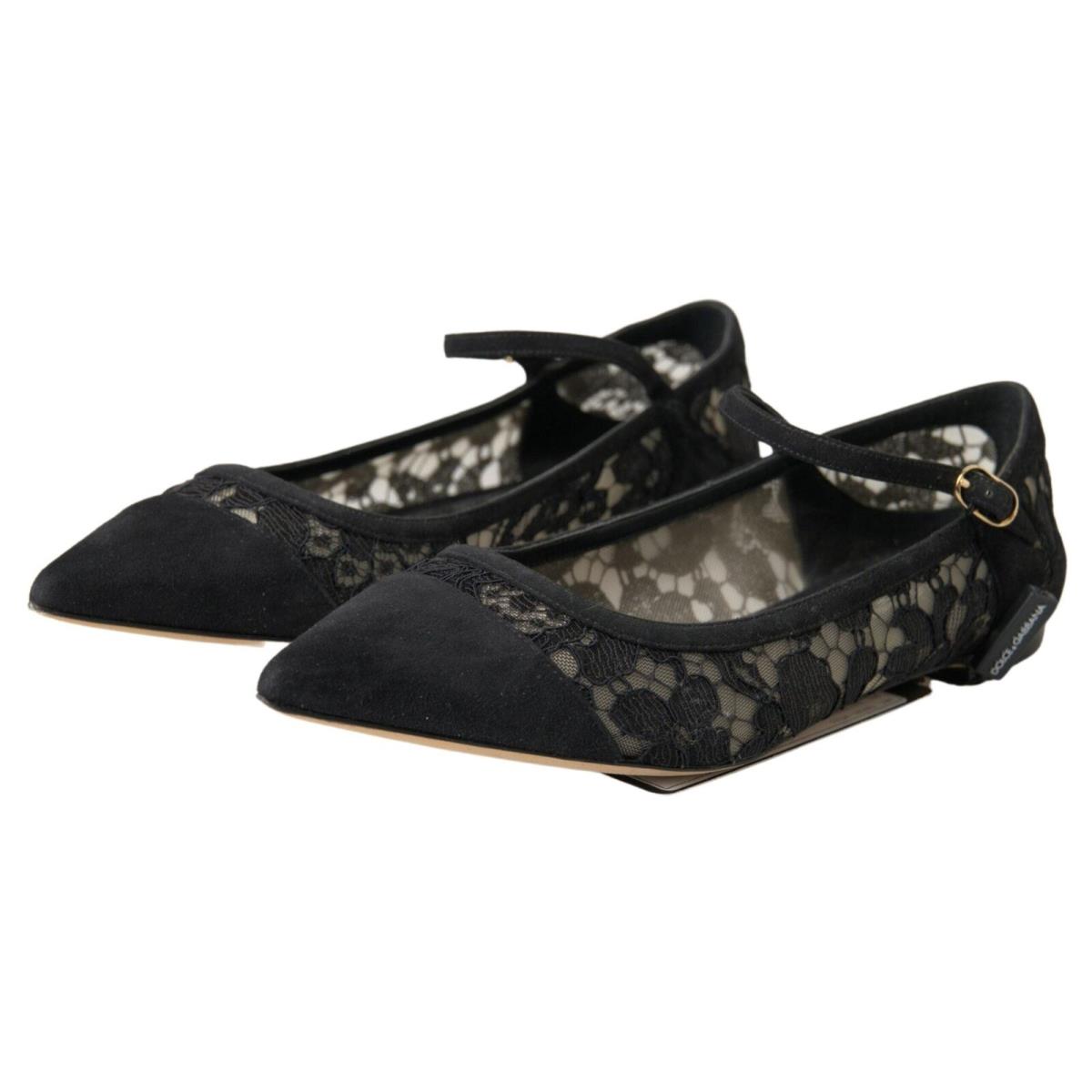 Dolce Gabbana Black Lace Loafers Ballerina Flats Shoes