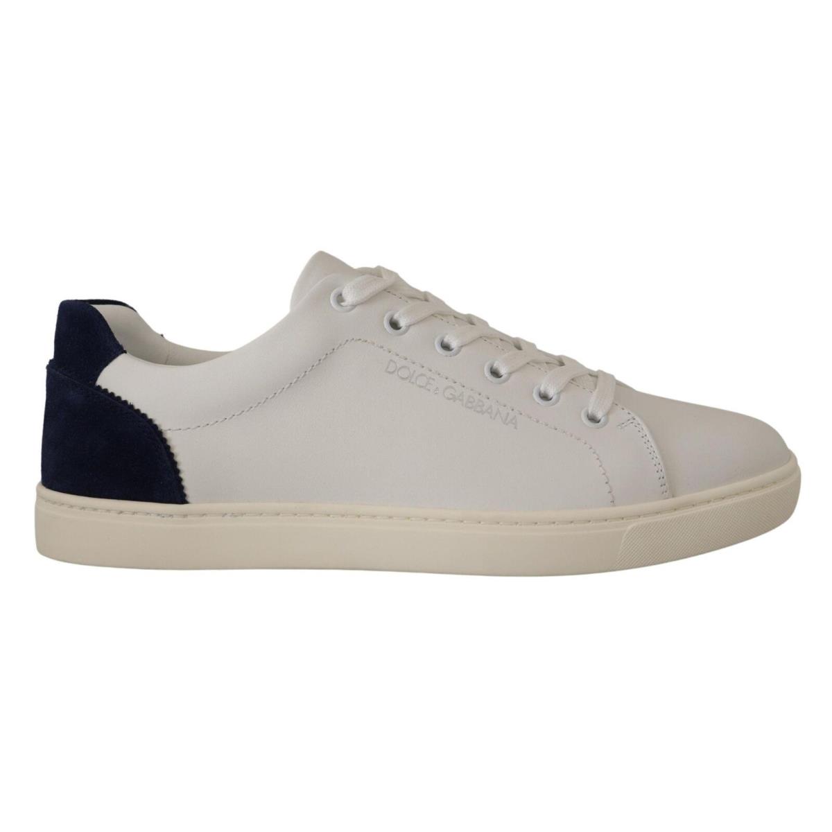 Dolce Gabbana White Blue Leather Low Top Sneakers