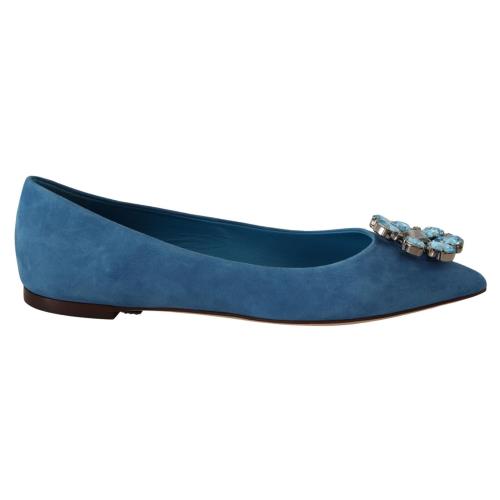 Dolce Gabbana Blue Suede Crystals Loafers Flats Shoes