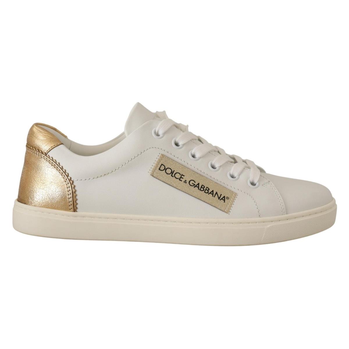 Dolce Gabbana White Gold Leather Low Top Sneakers