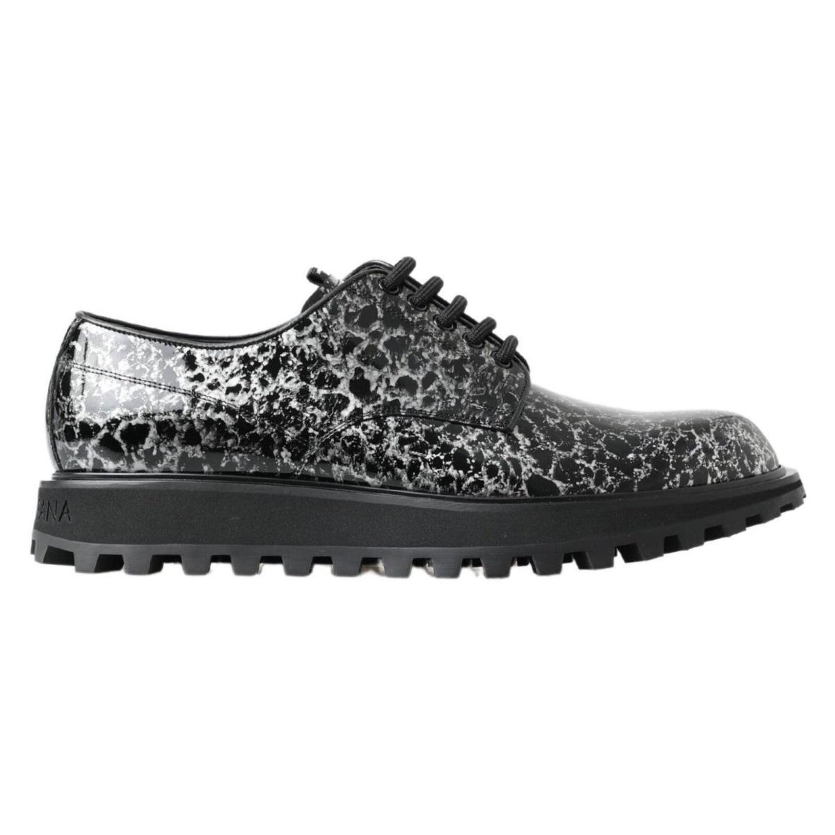 Dolce Gabbana Black White Derby Patent Leather Shoes