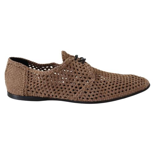 Dolce Gabbana Beige Woven Suede Derby Leather Mens Shoes