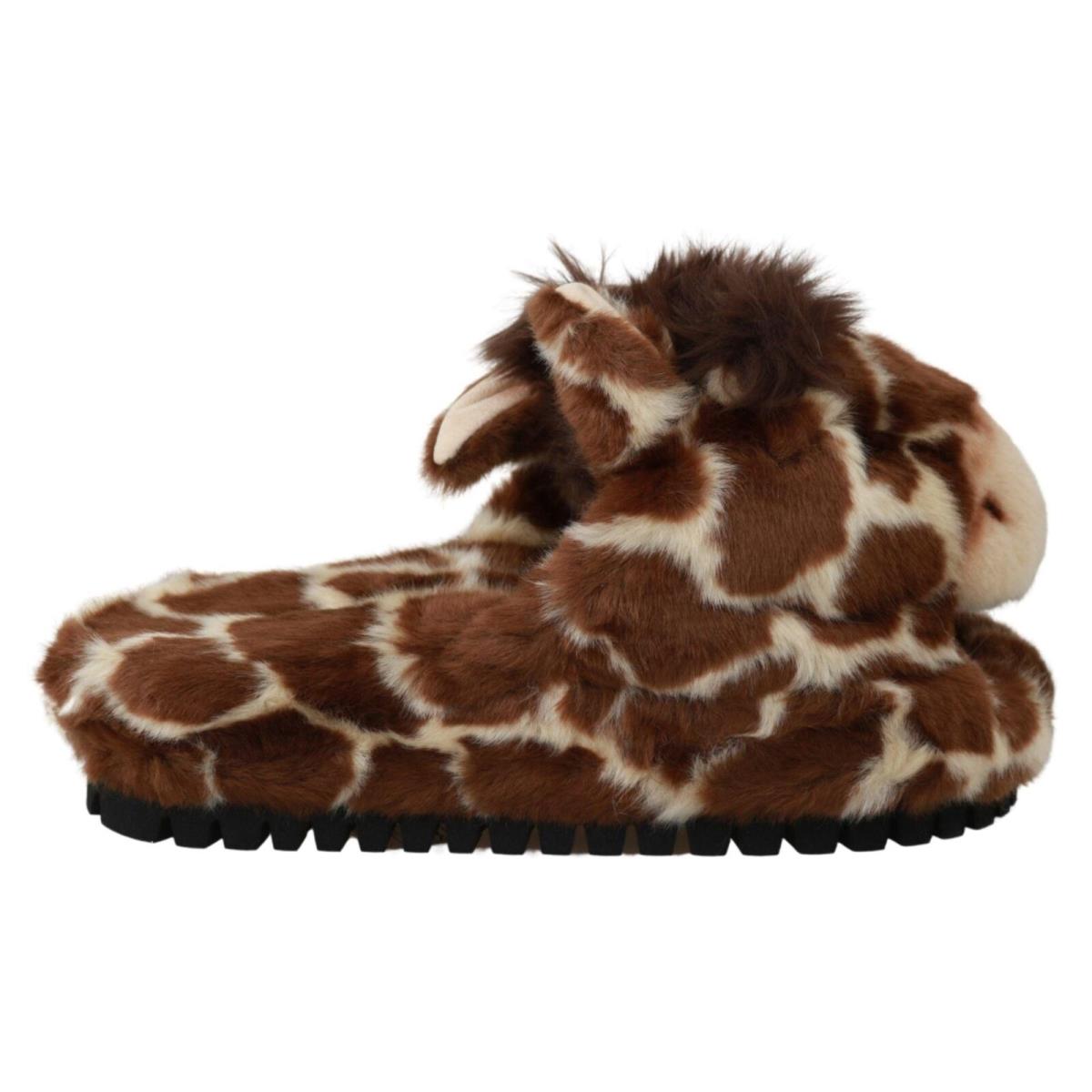 Dolce Gabbana Brown Giraffe Slippers Flats Sandals Shoes