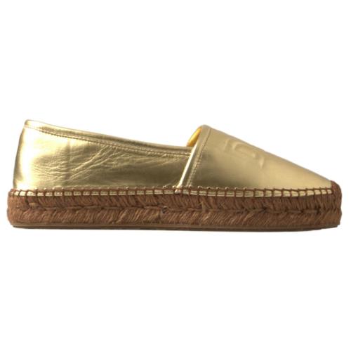 Dolce Gabbana Gold Leather D G Loafers Flats Espadrille Shoes