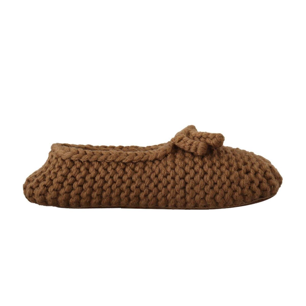 Dolce Gabbana Brown Slip On Ballerina Flats Wool Knit Shoes