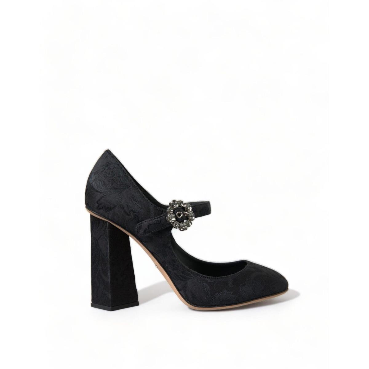 Dolce Gabbana Black Brocade Mary Janes Heels Pumps Shoes