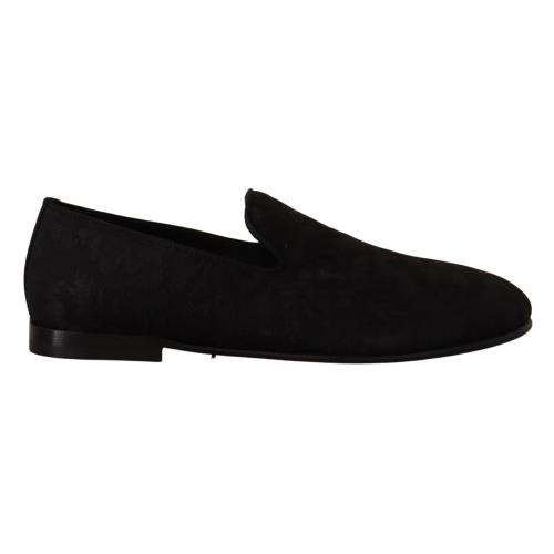 Dolce Gabbana Black Jacquard Slippers Flats Loafers Shoes