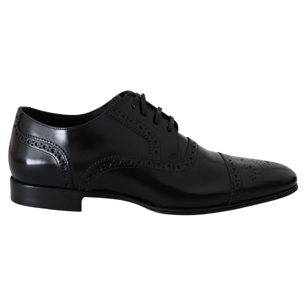 Dolce Gabbana Black Leather Men Derby Formal Loafers Shoes