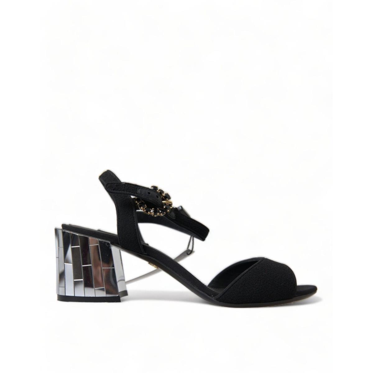 Dolce Gabbana Black Crystals Ankle Strap Sandals Shoes