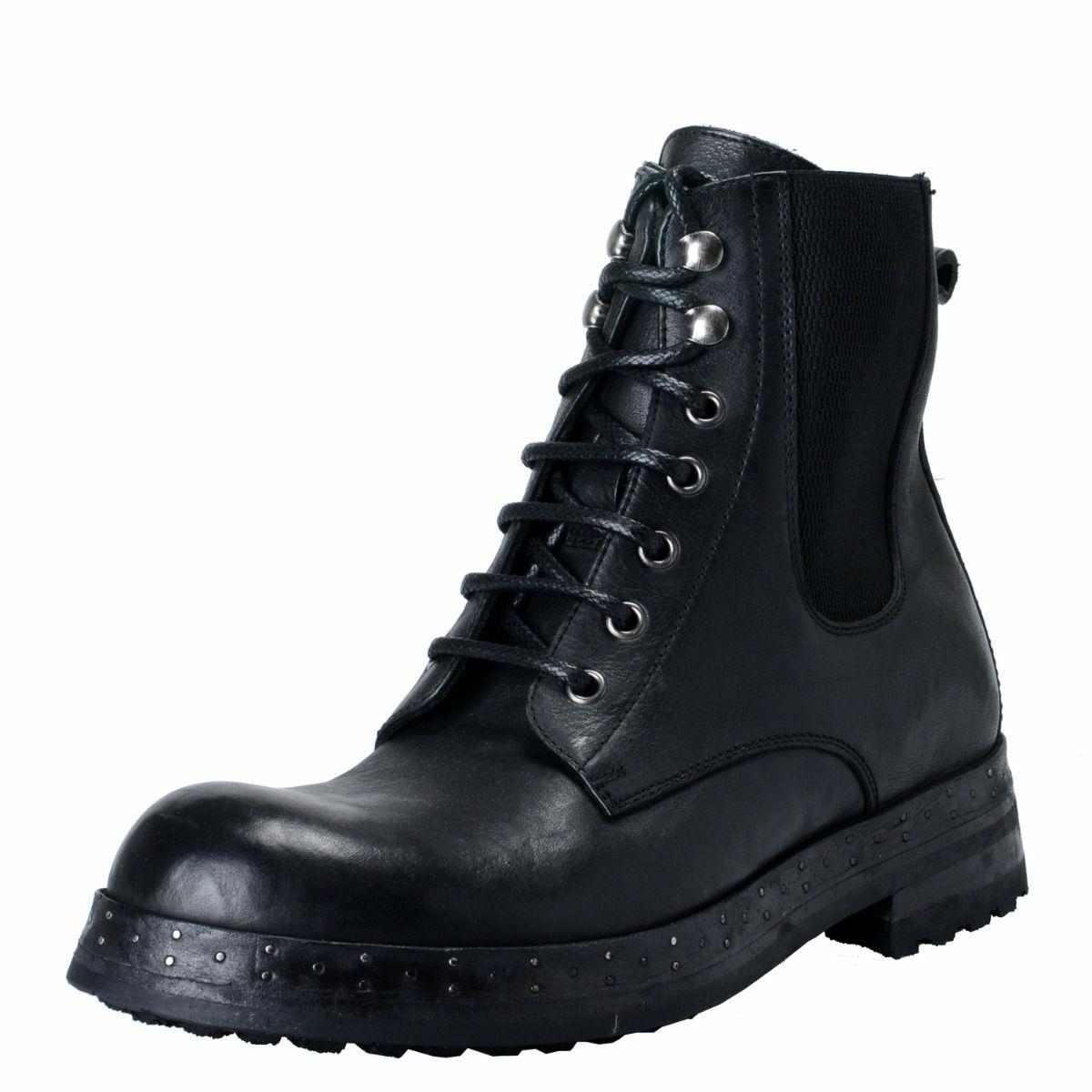 Dolce Gabbana Men`s Black Leather Military Boots Shoes Sz 6 7 9 10