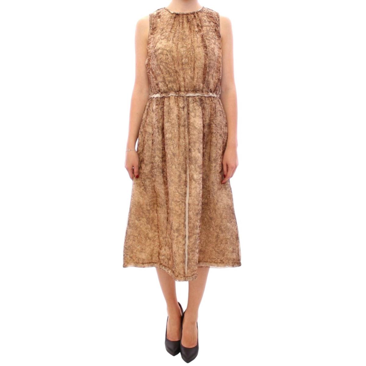 Dolce Gabbana Brown Sleeveless Silk Dress