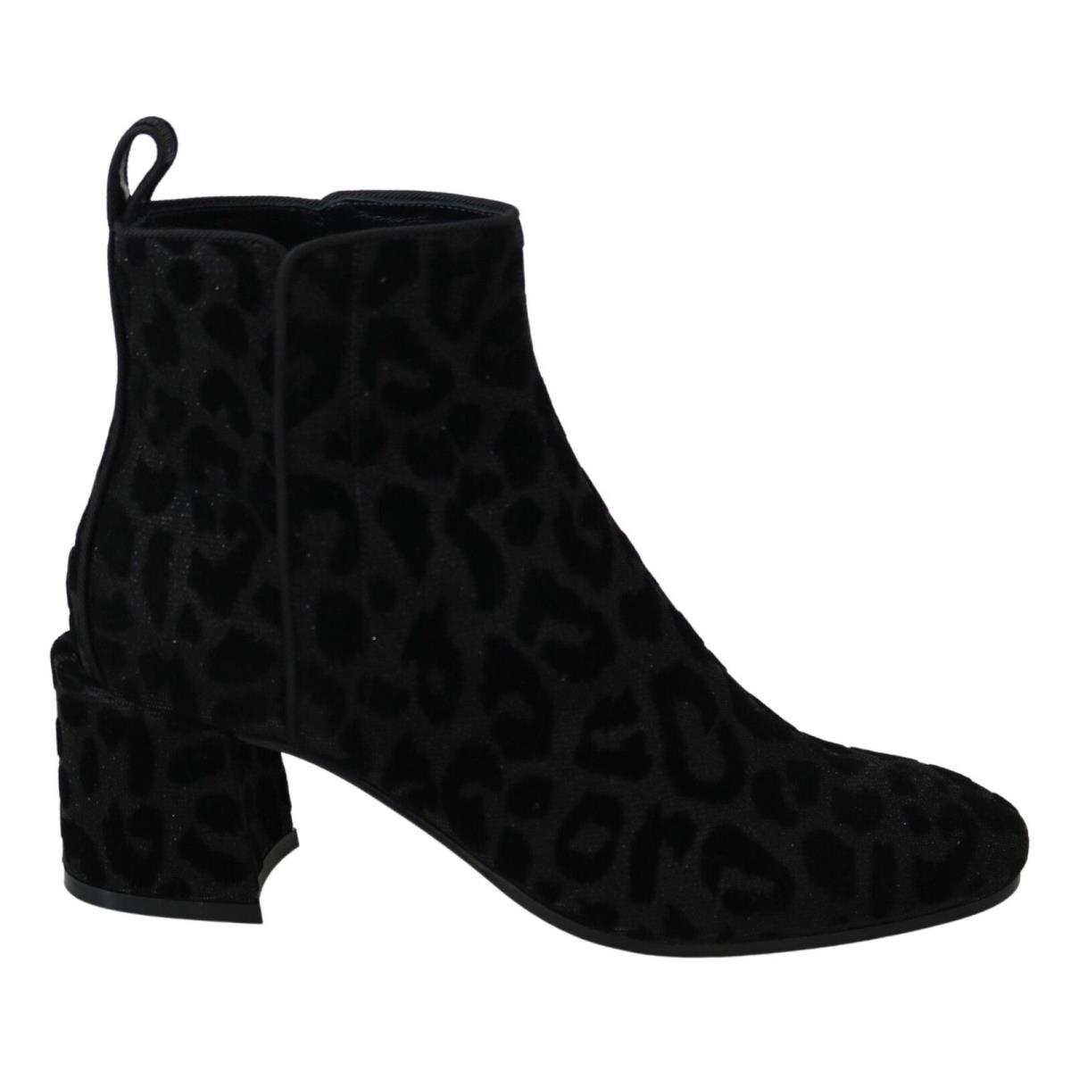 Dolce Gabbana Black Leopard Short Boots Zipper Shoes