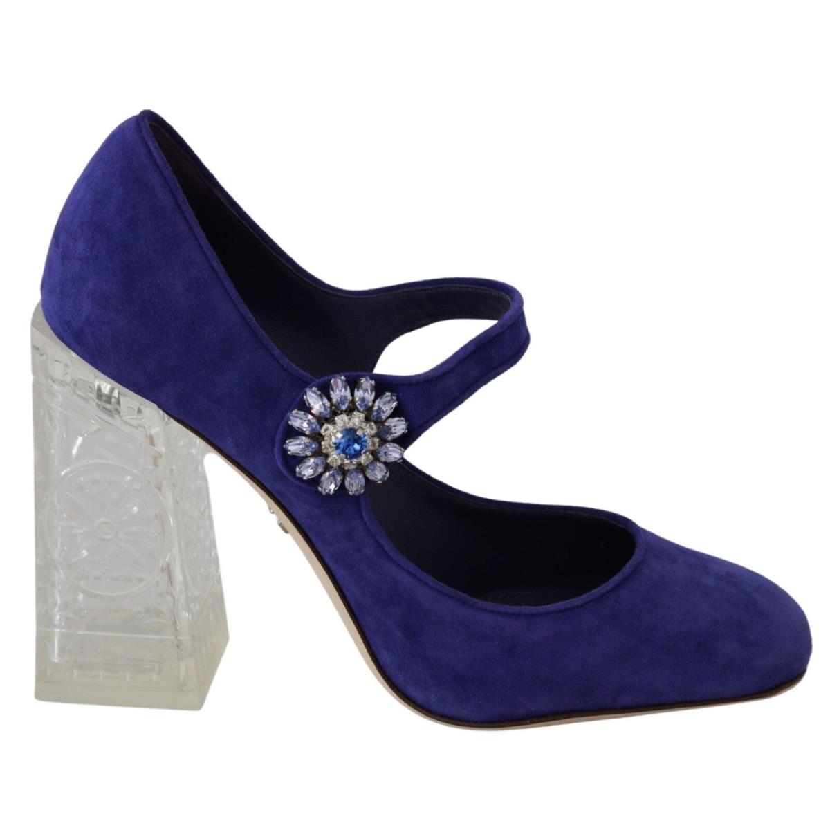 Dolce Gabbana Purple Suede Crystal Pumps Heels Shoes