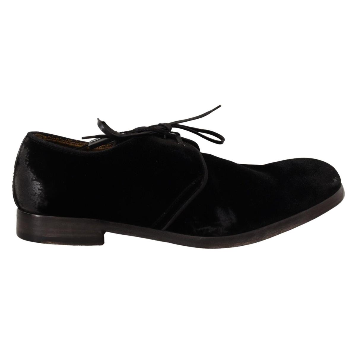 Dolce Gabbana Black Velvet Lace Up Aged Style Derby Shoes