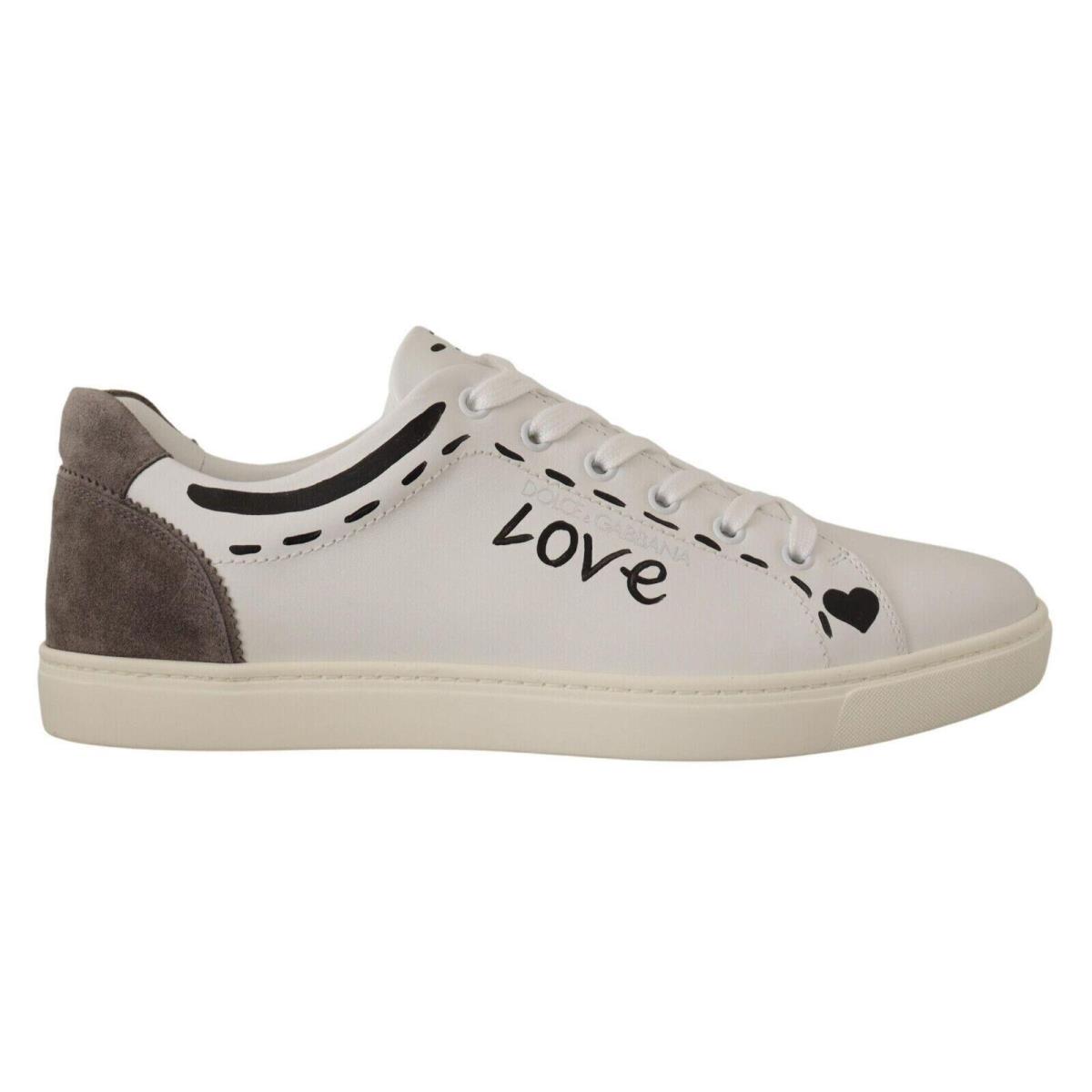 Dolce Gabbana White Leather Gray Love Casual Sneakers Shoes